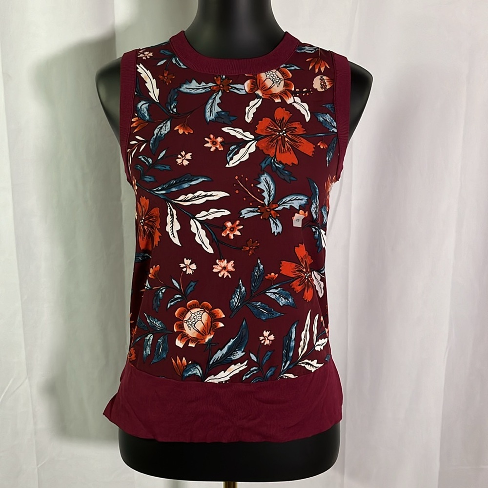 NWT Ann Taylor Factory Maroon Floral Print Mixed Media Shell Sweater
